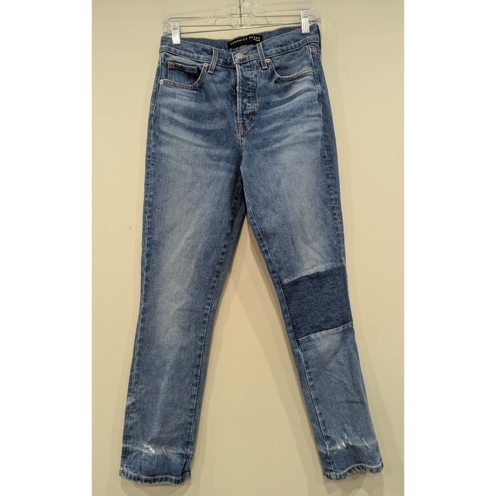 Veronica Beard Ryleigh High Rise Slim Straight Patched Jeans Size 2